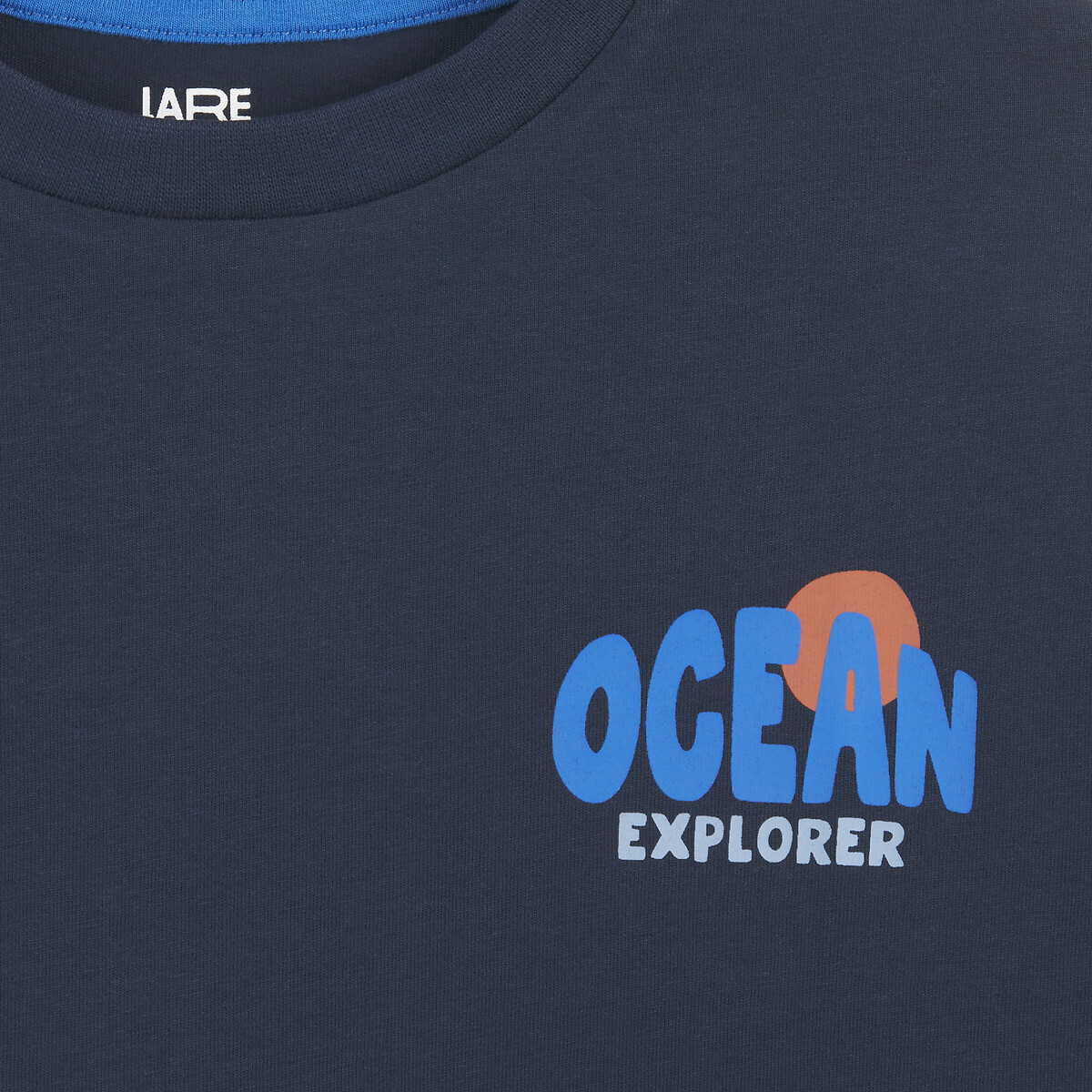 Printed Oversized T-Shirt with Long Sleeves navy blue, LA REDOUTE COLLECTIONS