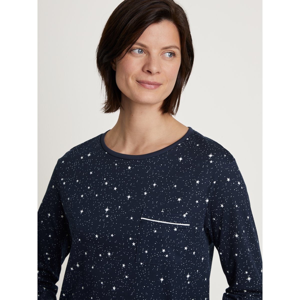 Chemise de nuit à manches longues, longueur 95 cm manches longues Coton SWEET DREAMS bleu paon, CALIDA