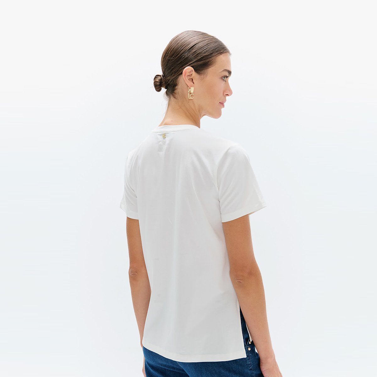 T-shirt imprimé à patches et paillettes blanc, LOLA CASADEMUNT