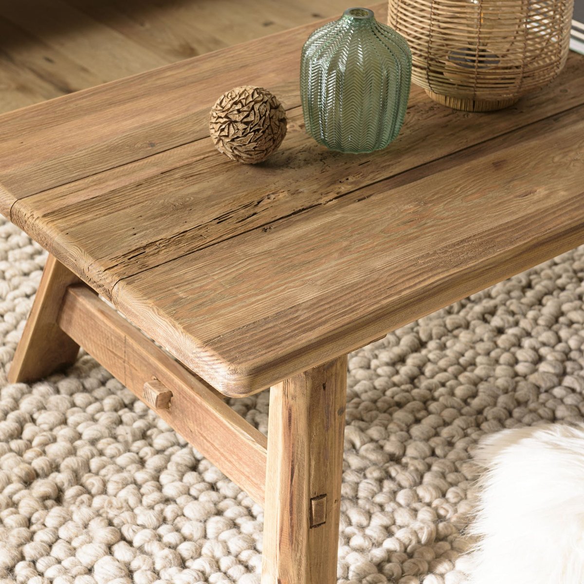 Table basse tréteaux bois recyclé 140 cm DENVER bois naturel, PIER IMPORT
