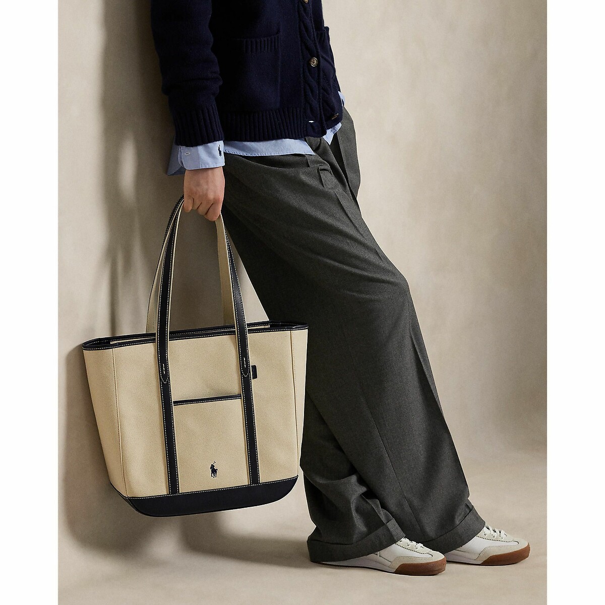 Sac cabas bi-matière  ecru/marine, POLO RALPH LAUREN