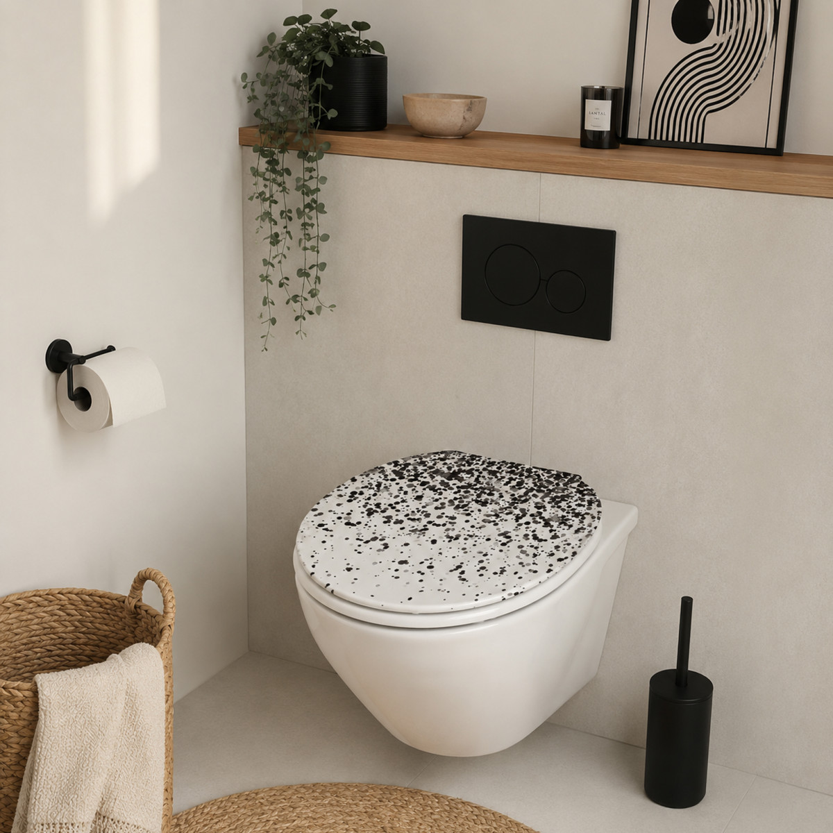 Abattant WC tacheté ralentisseur de chute DOTTY noir et blanc, GUY LEVASSEUR