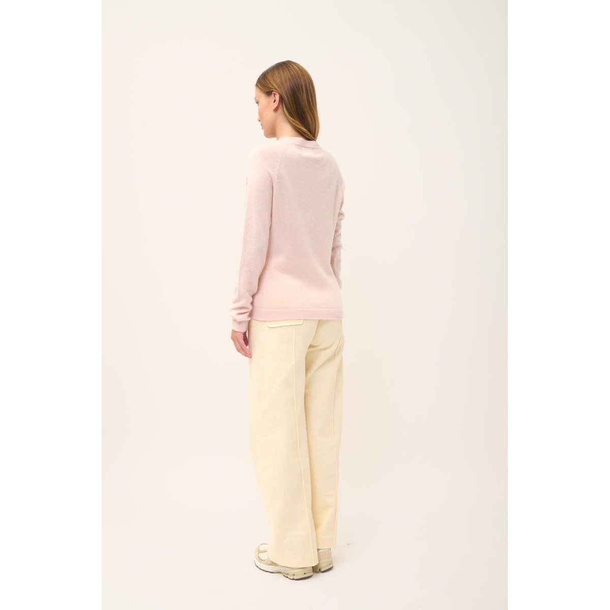 Pull Col Rond Poudre Jane rose clair, JUST CASHMERE