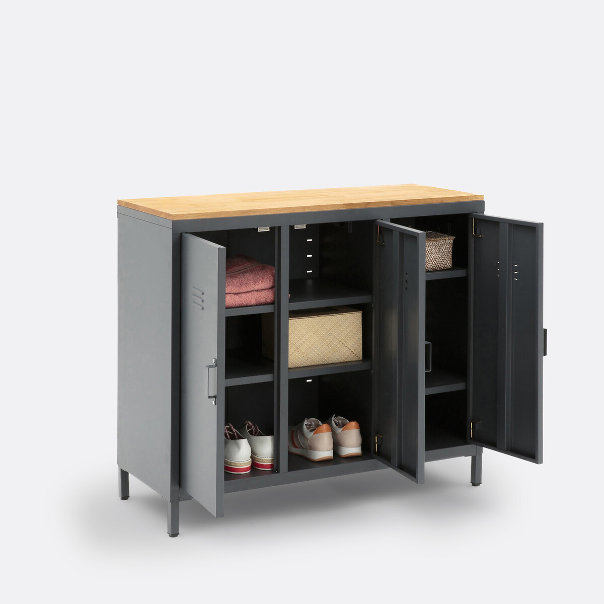 Armoire/Vestiaire 3 portes métal acier chêne Hiba gris anthracite, LA REDOUTE INTERIEURS