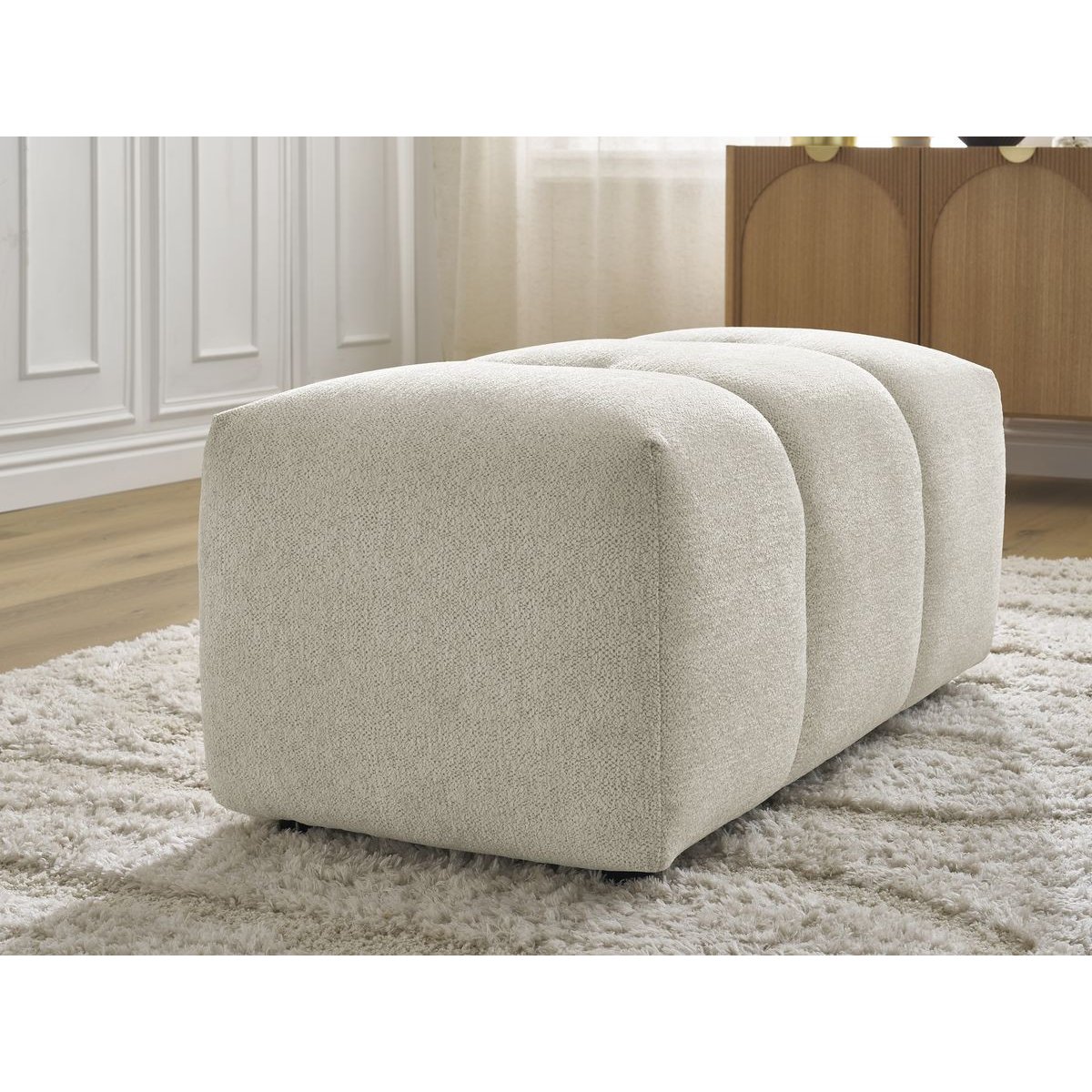 Pouf tissu chiné, ROXELANE blanc, BOBOCHIC