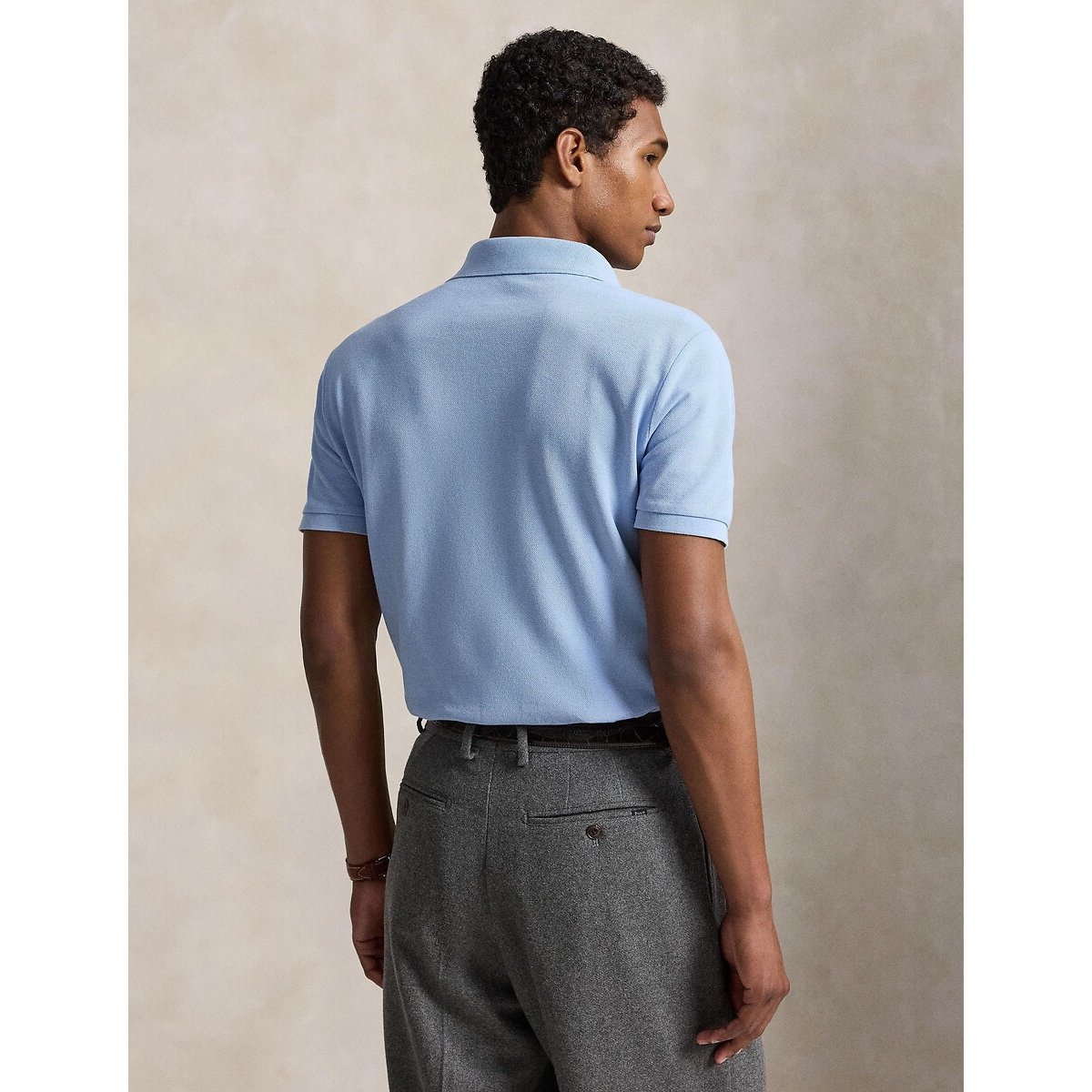 Cotton Pique Polo Shirt in Custom Slim Fit chambray blue , POLO RALPH LAUREN