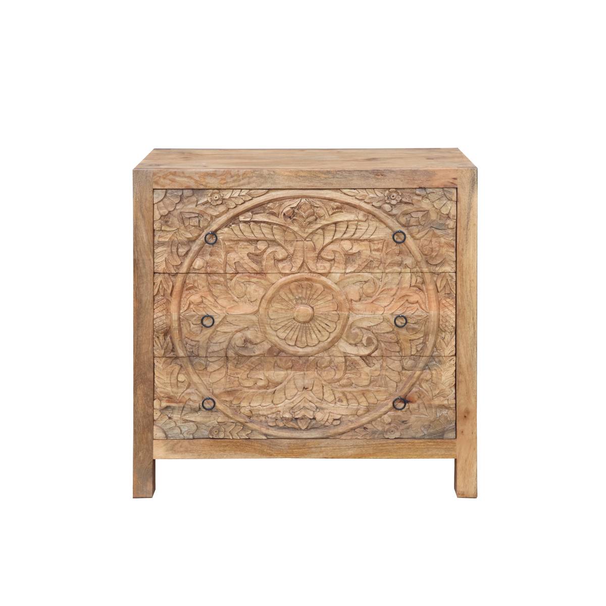 Commode sculpté en bois de manguier COURTNEY bois clair, MADE IN MEUBLES