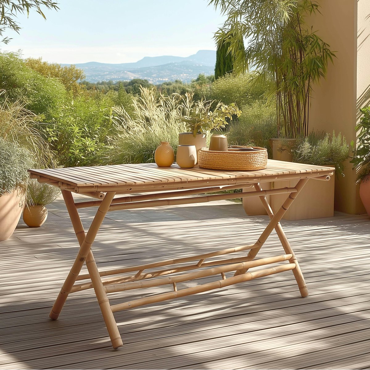 Table à manger pliante en bambou 140x70cm CALVIA bois naturel, PIER IMPORT