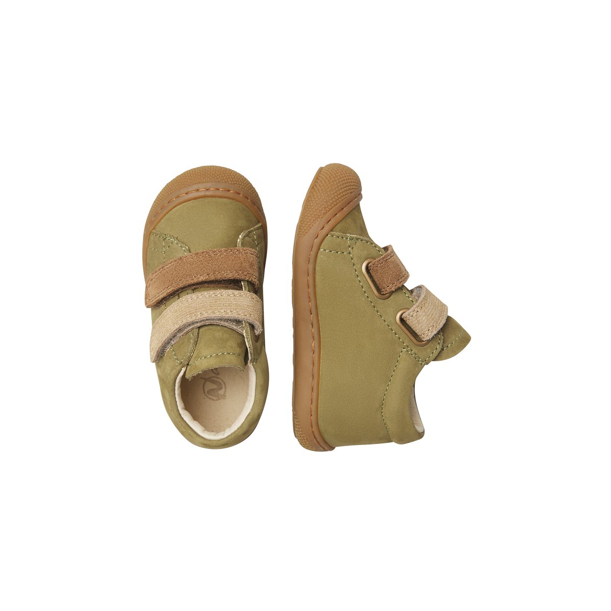 Chaussures premiers pas en cuir CORKEL VL kaki-beige, NATURINO