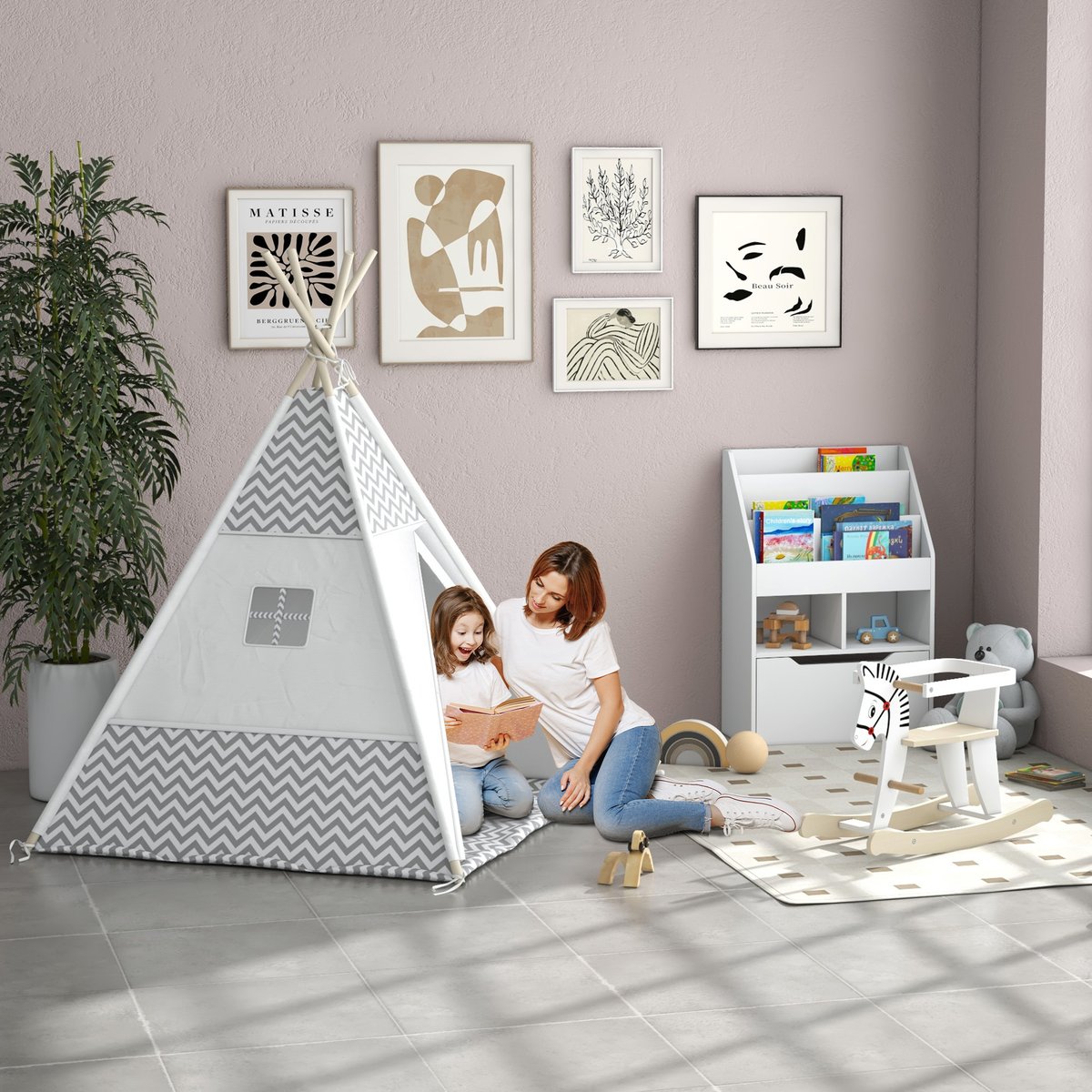 Tente pour enfants Toile polyester coton gris, HOMCOM