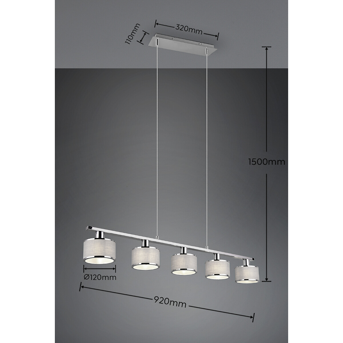 Candeeiro de teto Kaprun, TRIO Lighting cinzento, TRIO LIGHTING