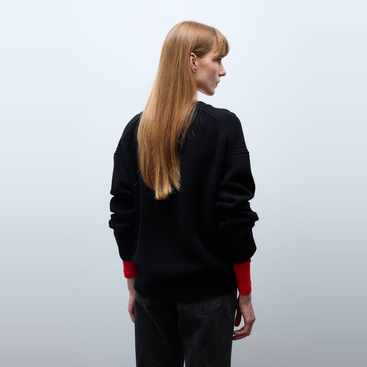 Cardigan boutonné manches longues en laine noir, MONOPRIX