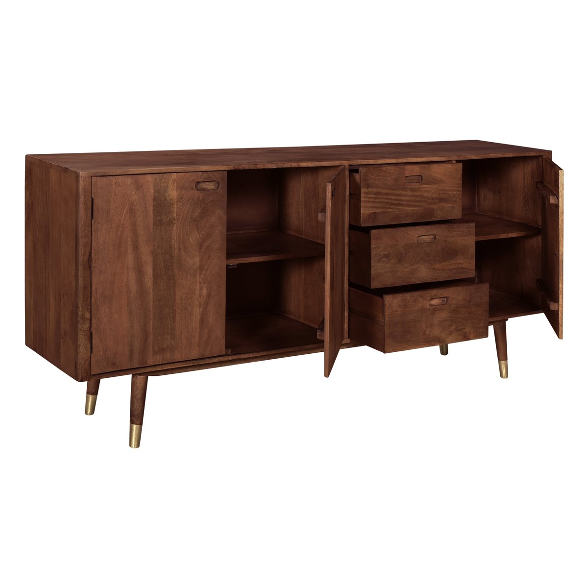 Buffet en bois massif 3 portes 3 tiroirs et - COLOMBO bois foncé et détails dorés, MAISON PAVANE