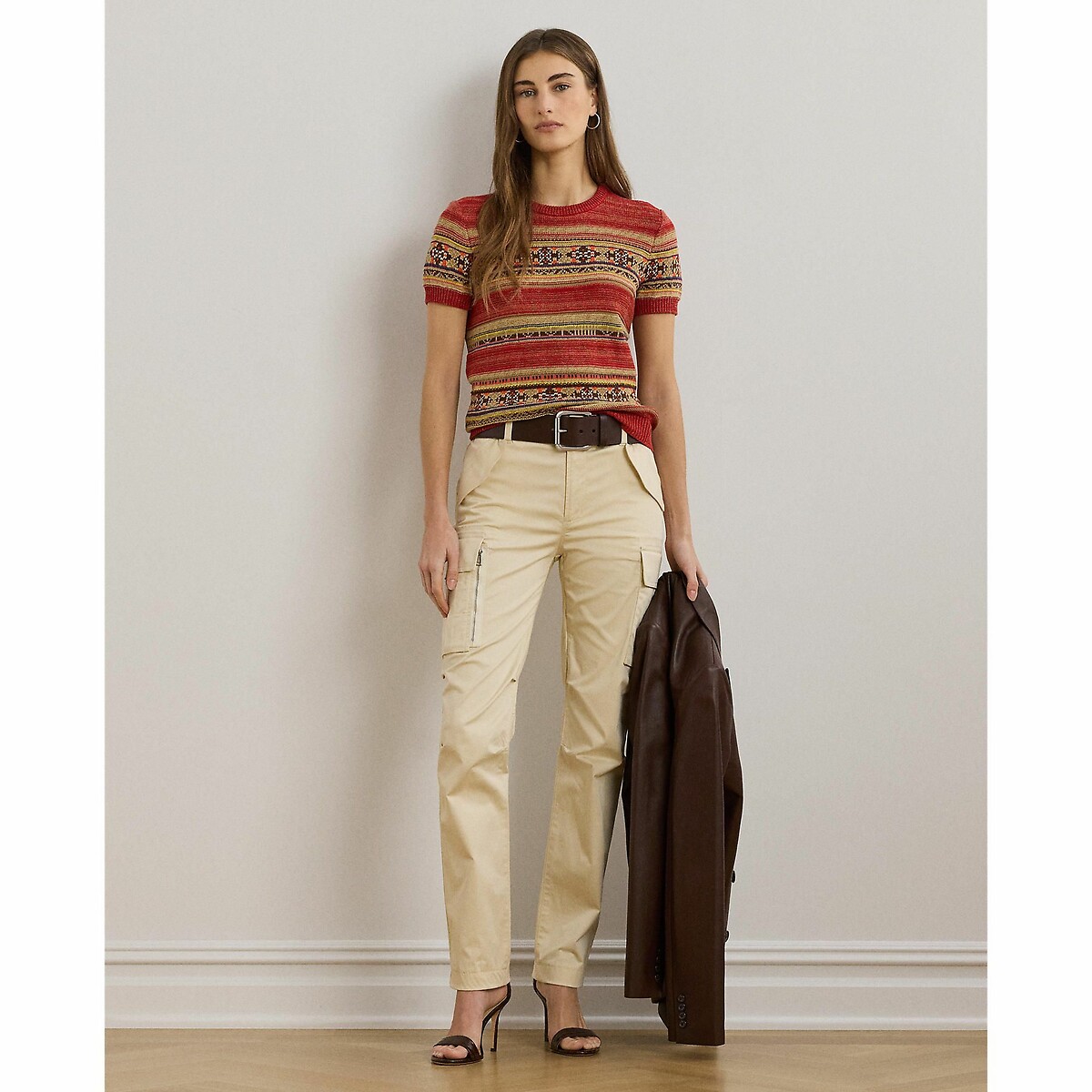 Jersey a rayas de manga corta y cuello redondo, EYELAH estampado rojo, LAUREN RALPH LAUREN