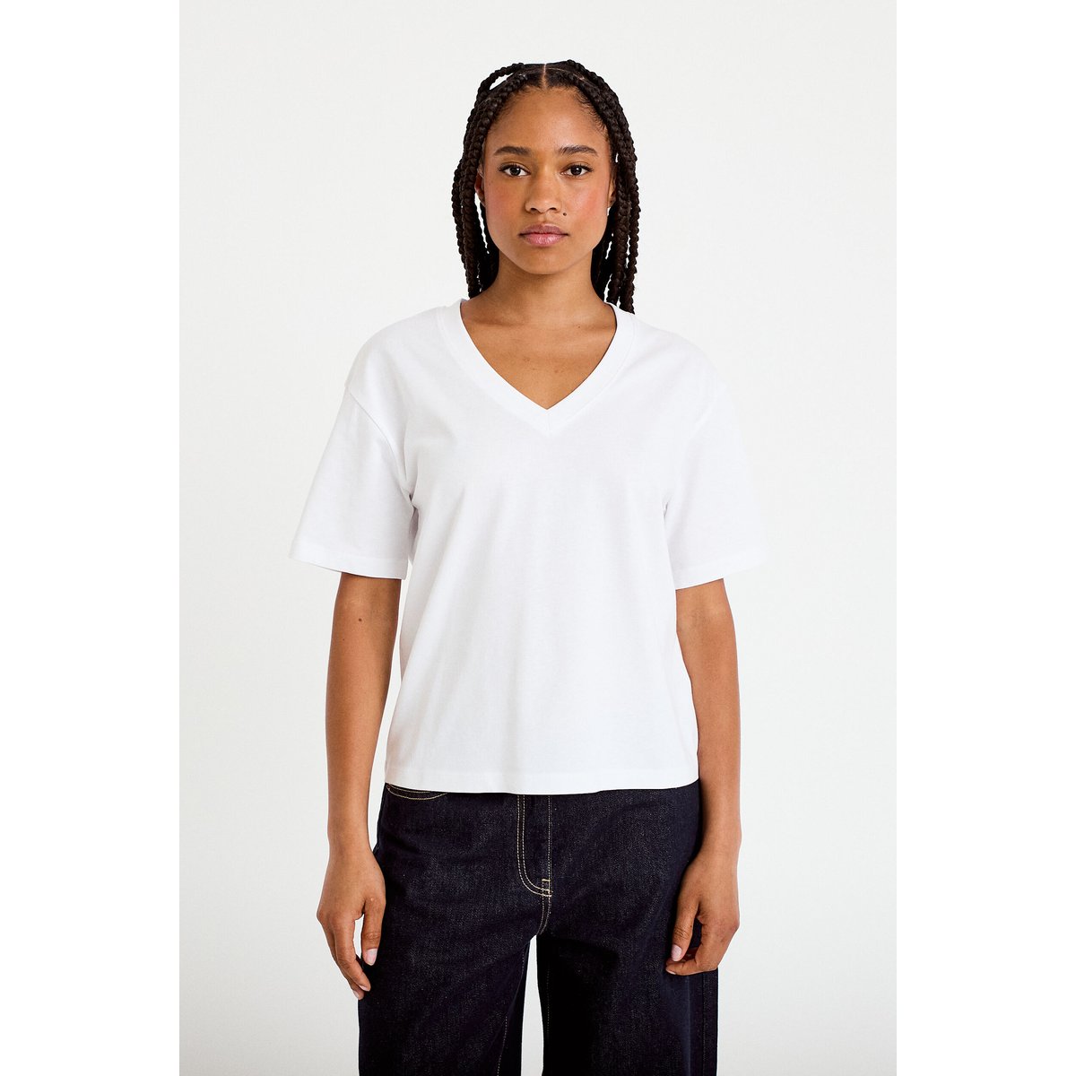 T-shirt col v manches courtes blanc, CACHE CACHE