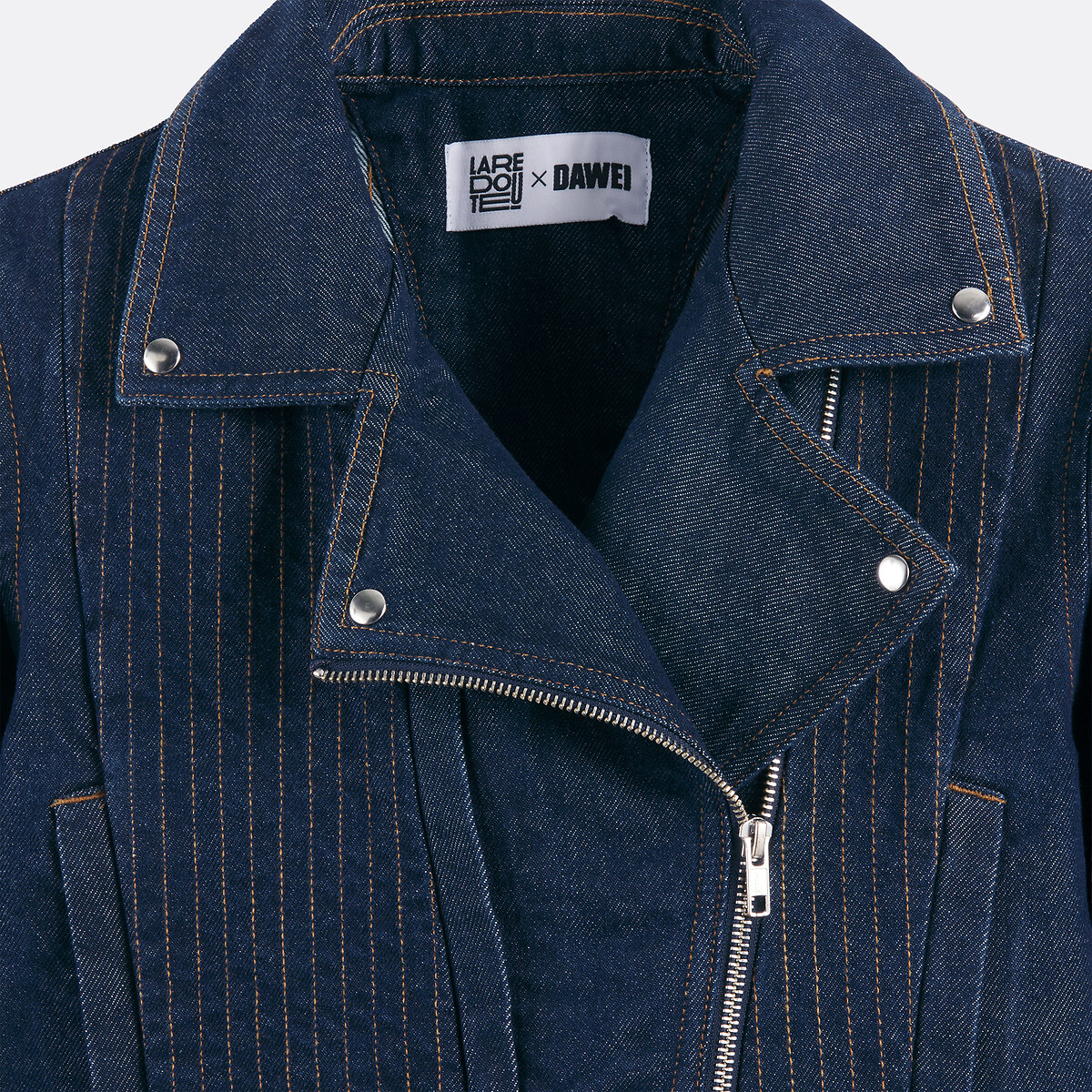 Short Biker Style Denim Jacket untreated blue, La Redoute Collections x Dawei