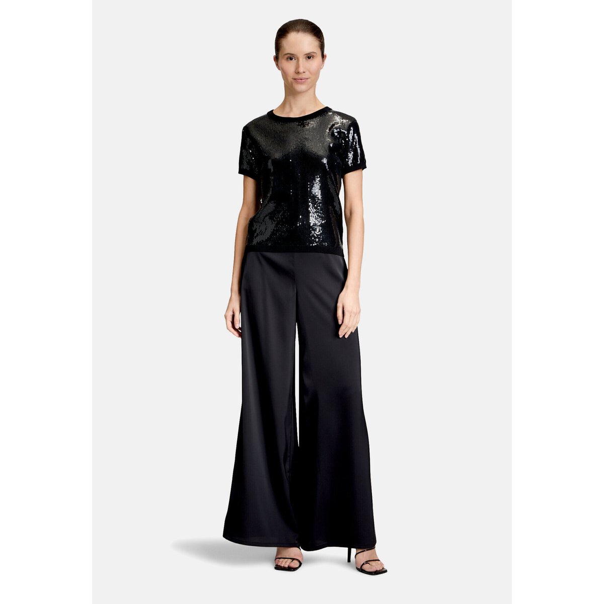 Pull-over en maille basique à encolure ronde noir, VERA MONT