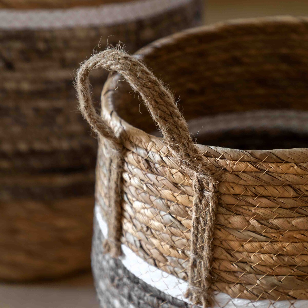 Set of 2 Woven Storage Baskets in Contrast Stripe natural, ÉDITÉ