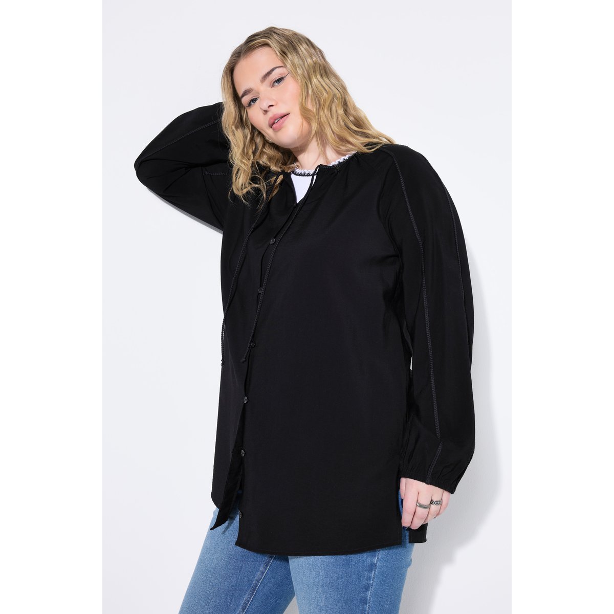 Blouse détails tressés, coupe évasée noir, STUDIO UNTOLD