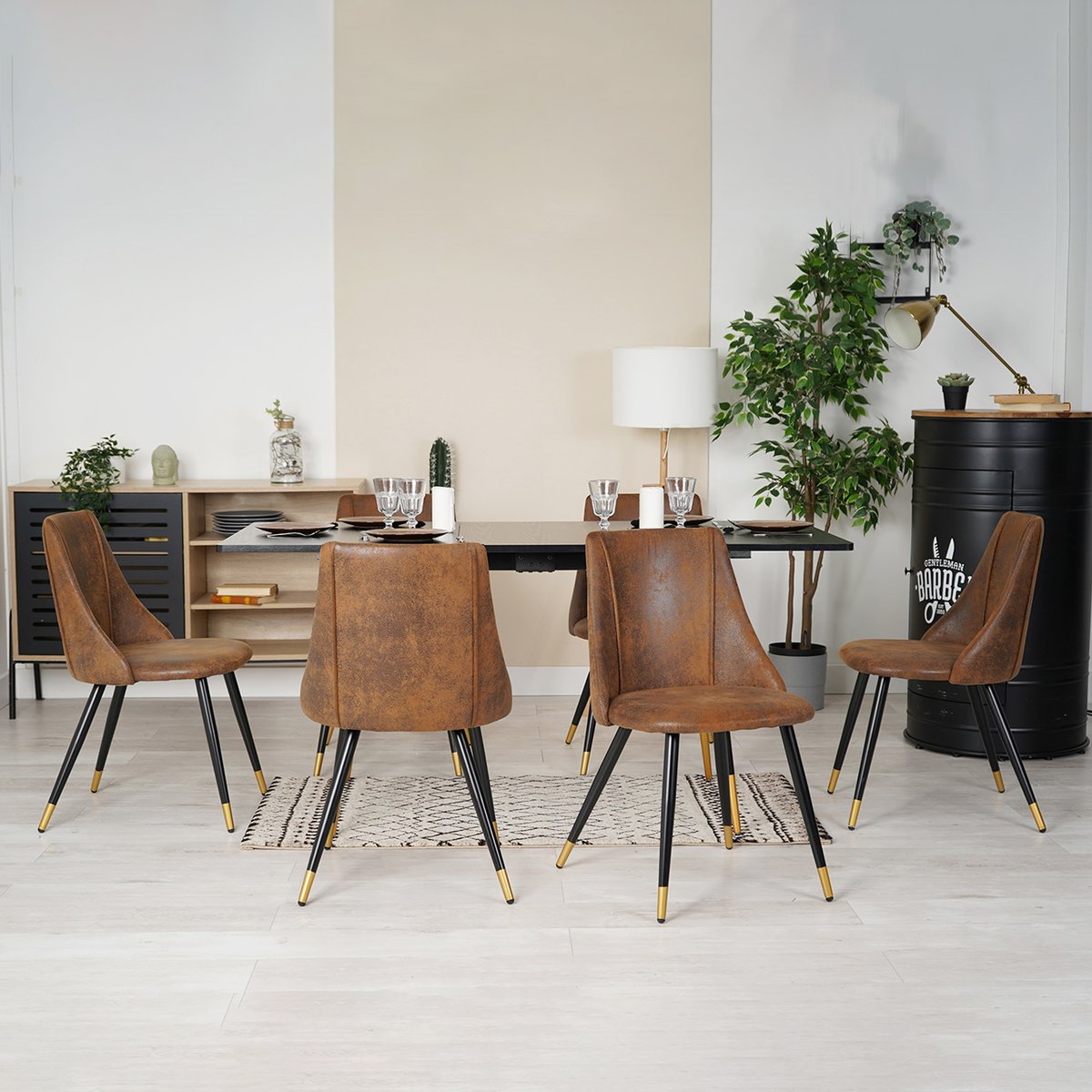 Table à manger extensible à allonge papillon intégrée, WHALEN noir, MEUBLES COSY