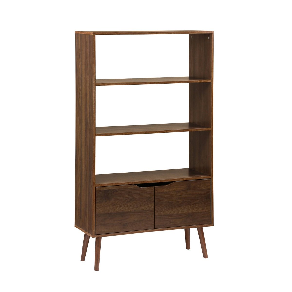 Etagère bibliothèque décor bois de noyer 2 portes 3 niveaux NEPAL noyer, SWEEEK