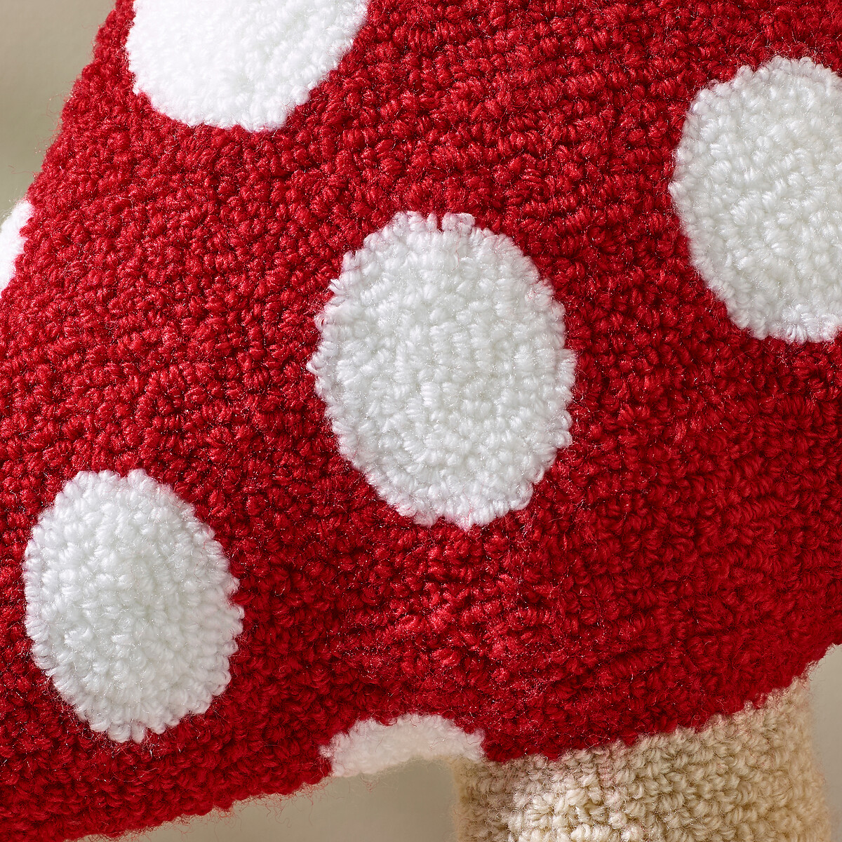 Woodland Crochet Mushroom 3D Shaped Cushion red, CATHERINE LANSFIELD