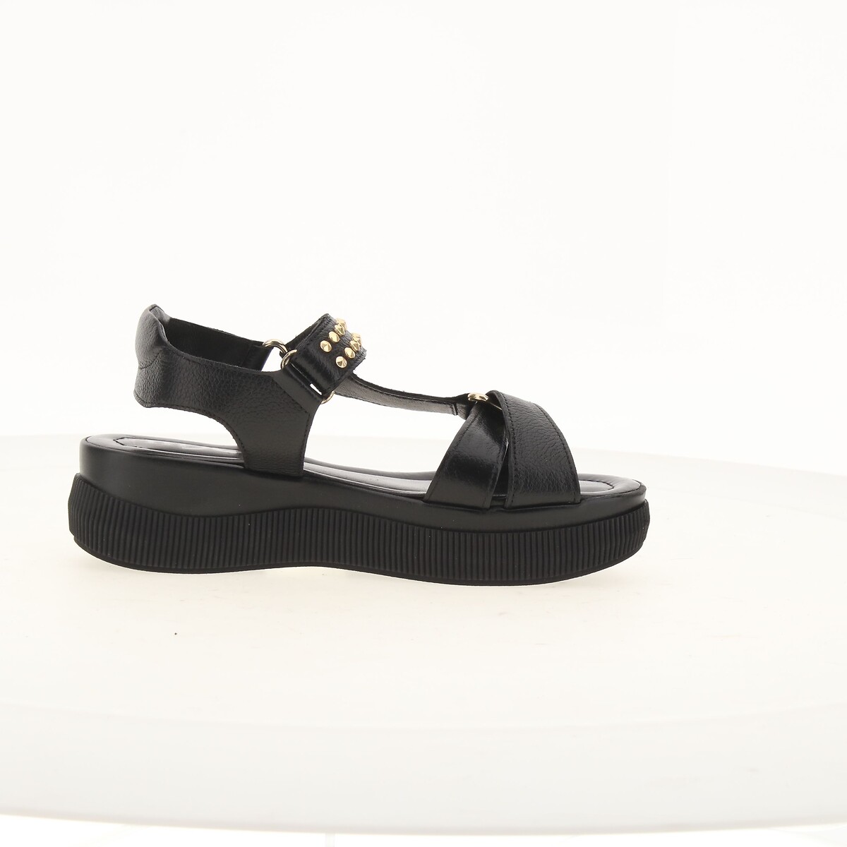 Sandales plateforme en cuir noir, MJUS