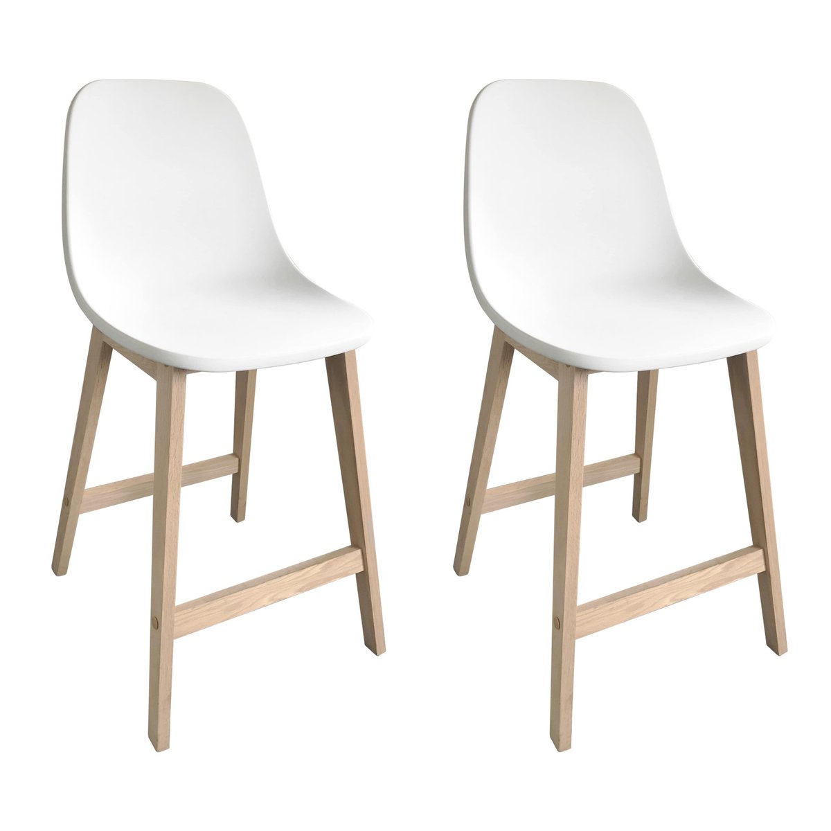 Lot de chaises d'ilot et bar en chêne avec assise plastique 65cm ELIOS | Lot de 2 blanc, MOB IN