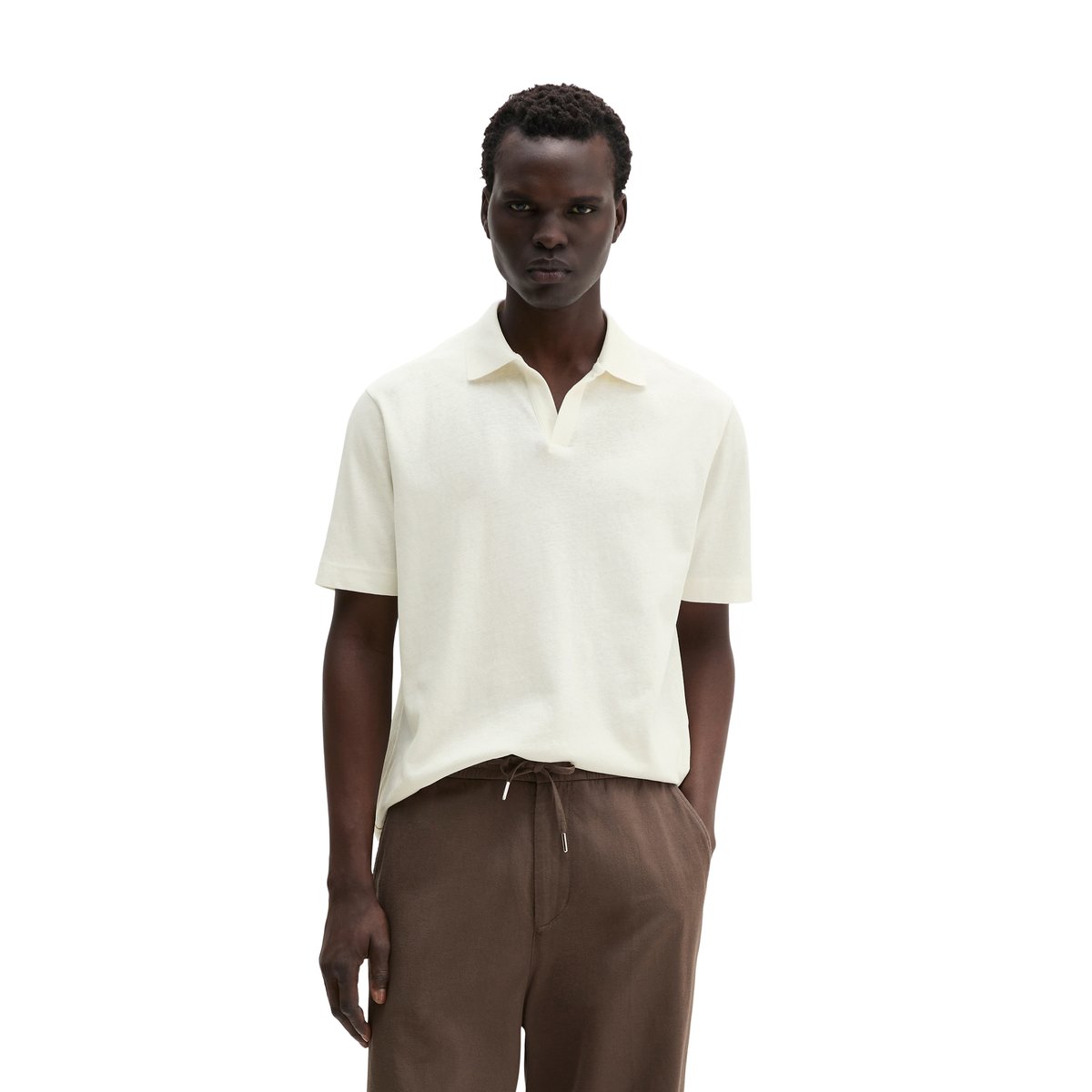 T-shirt regular en coton et lin mélangés blanc naturel, MARC O'POLO