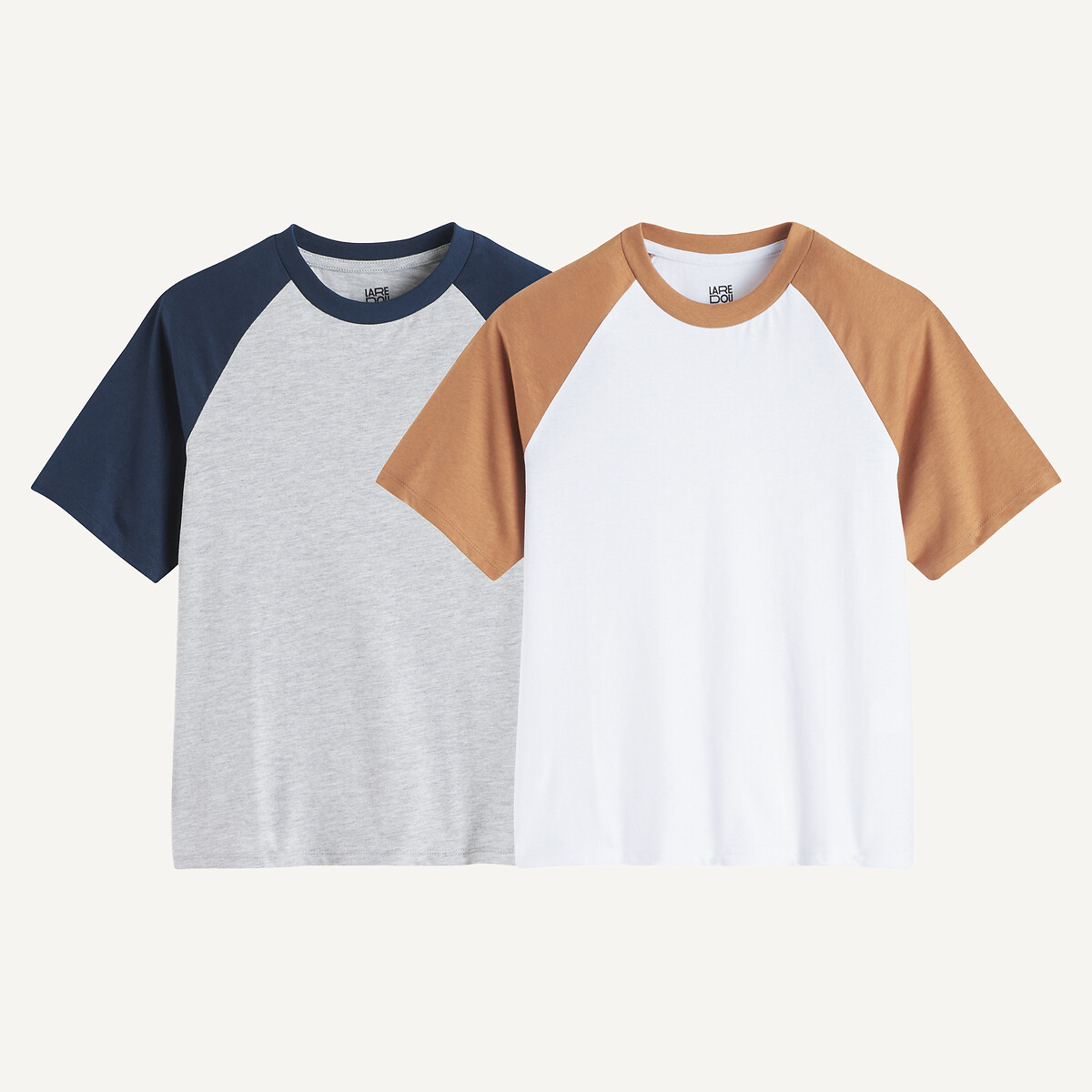 Lot de 2 T-shirts manches courtes color block blanc/marron + gris/marine, LA REDOUTE COLLECTIONS
