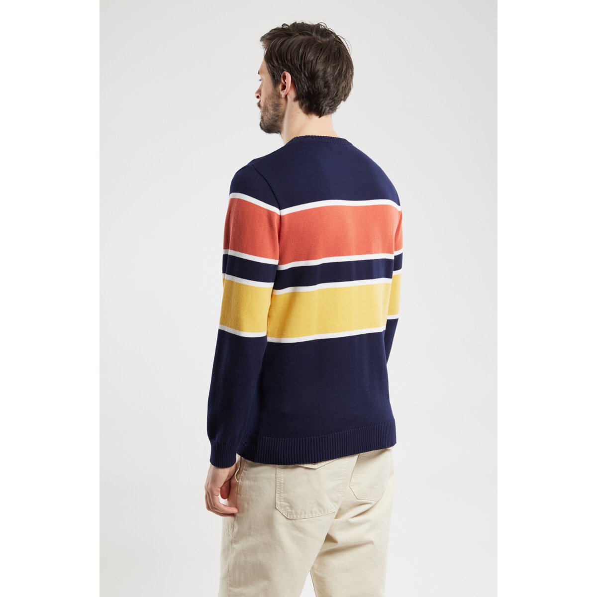Pull larges rayures en coton eventide/marine deep/heron, GUY DE BERAC