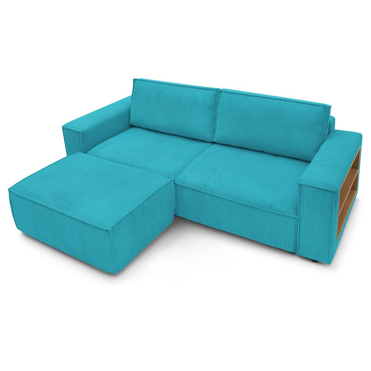 Canapé droit convertible 3 places en velours côtelé avec pouf, NIHAD bleu foncé, BOBOCHIC