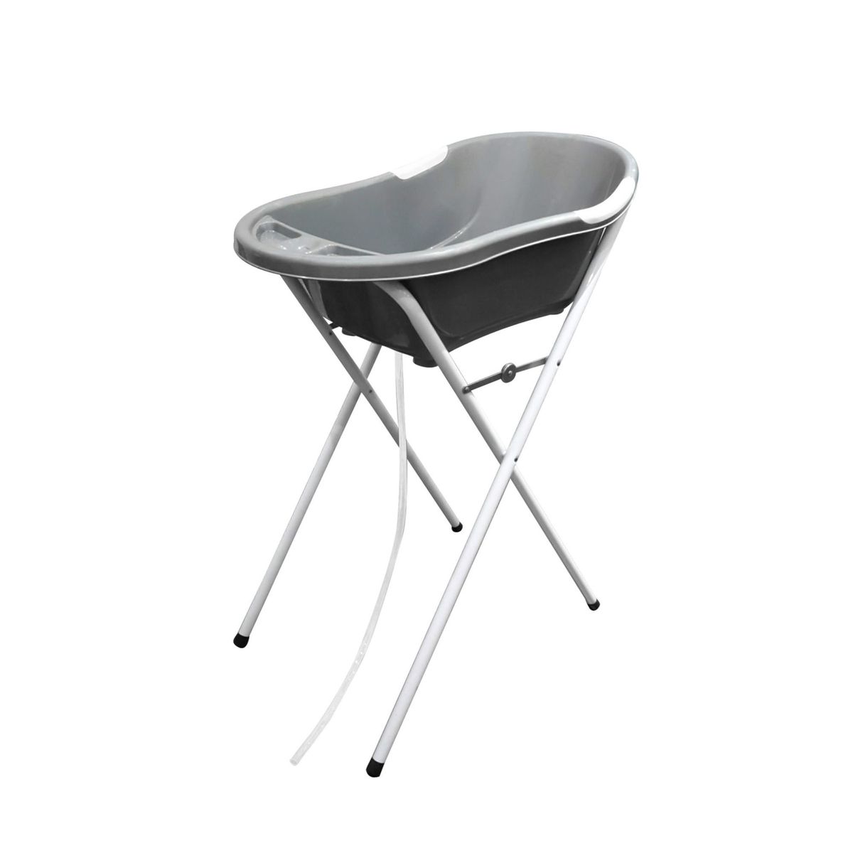 Baignoire bébé argentée avec vidange + support à pied gris, DBB REMOND