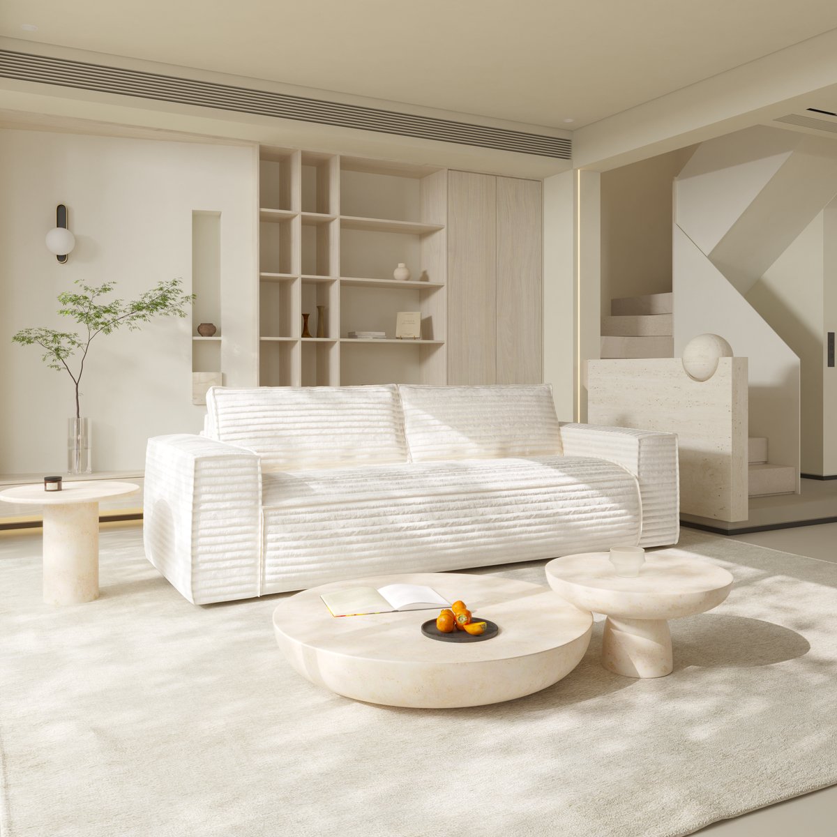 Canapé convertible express 140cm 3 places en velours côtelé JOAN crème, SIA HOME