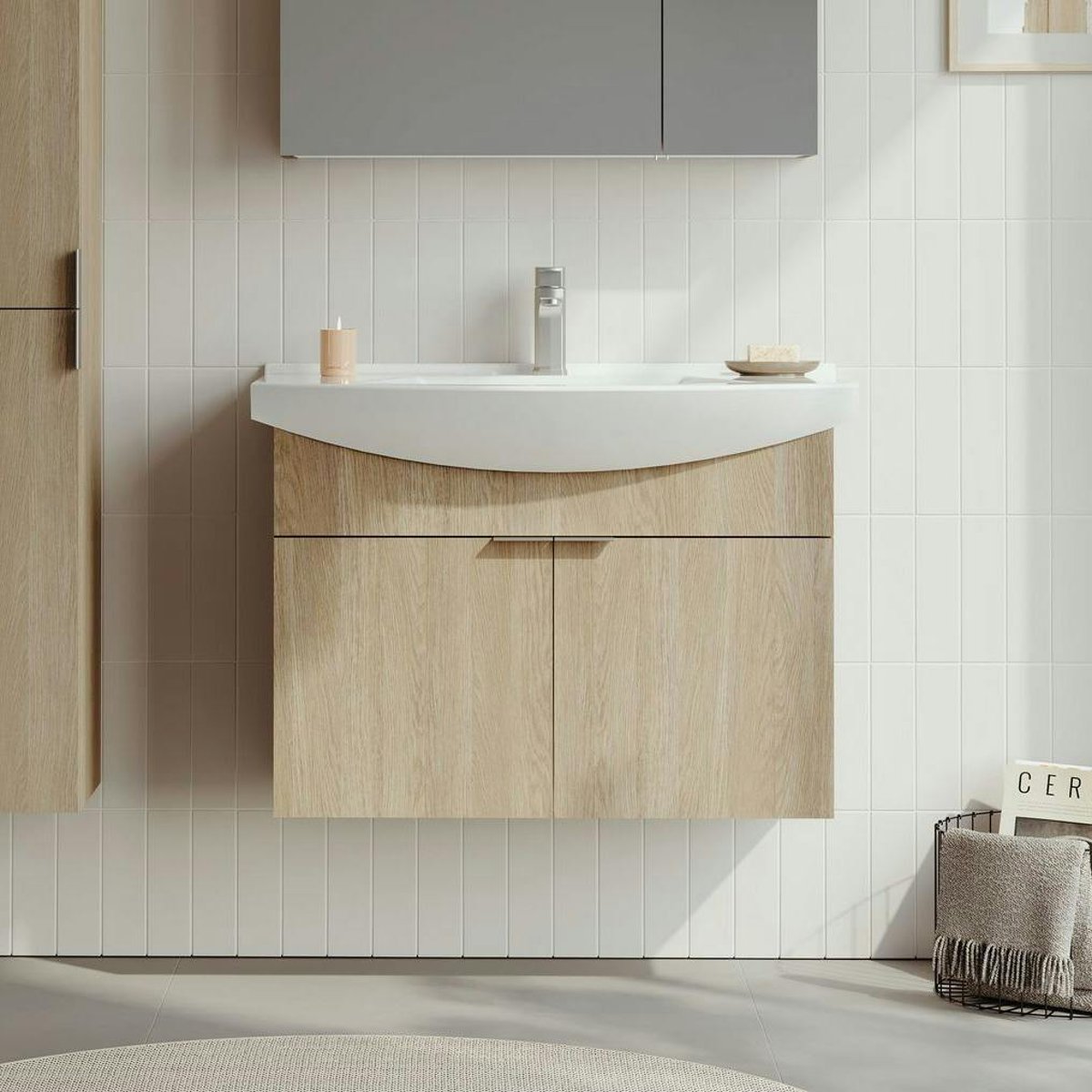 Meuble suspendu 80 cm + vasque UMI chêne, PIER IMPORT