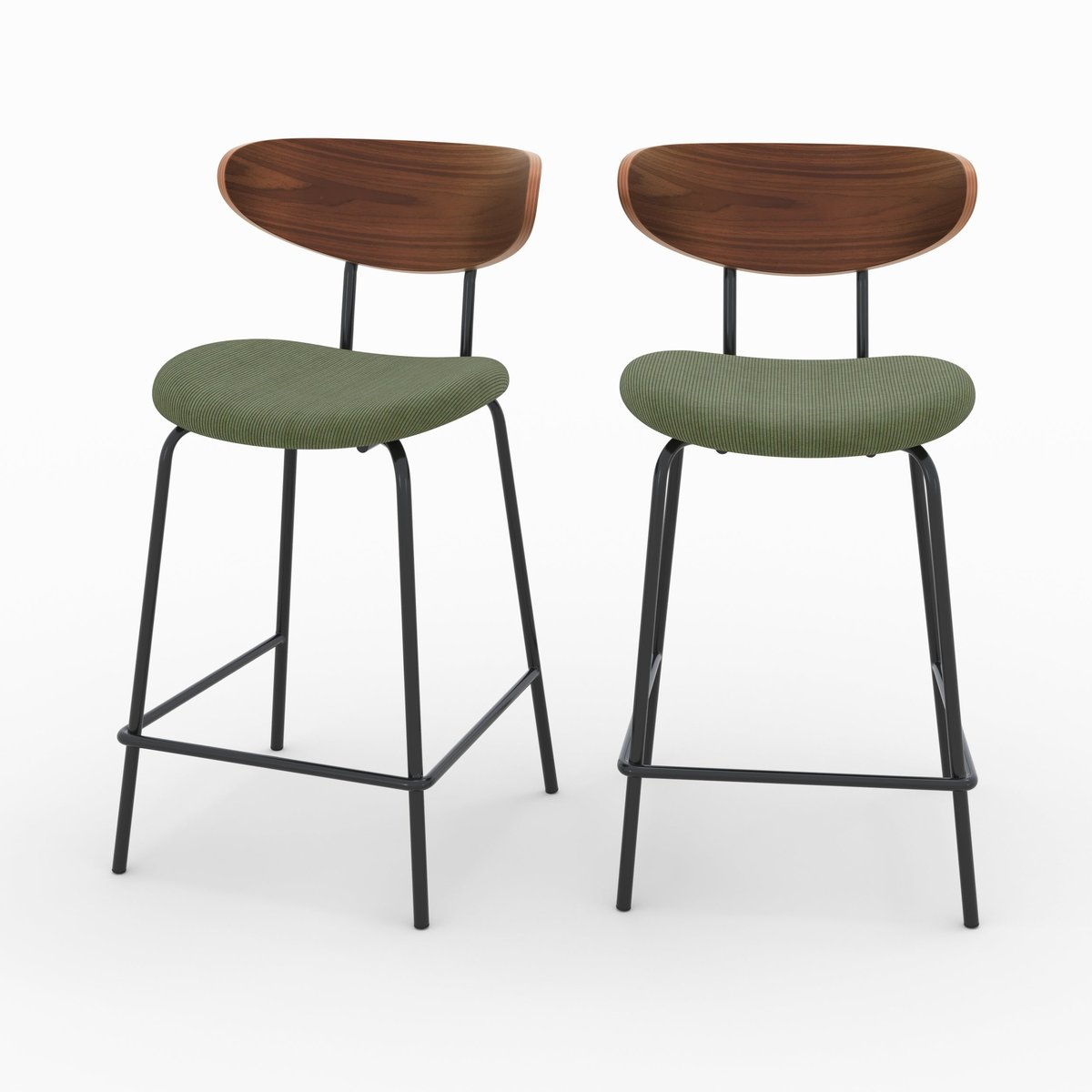 Lot de 2 chaises pour îlot central en velours côtelé 64.5 cm - JADE vert kaki, MAISON PAVANE