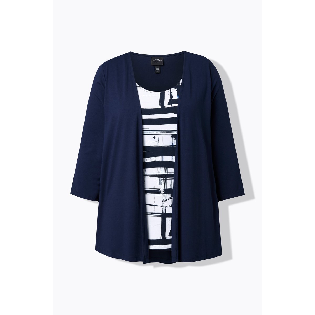 T-shirt 2-en-1, imprimé graphique marine foncé, ULLA POPKEN