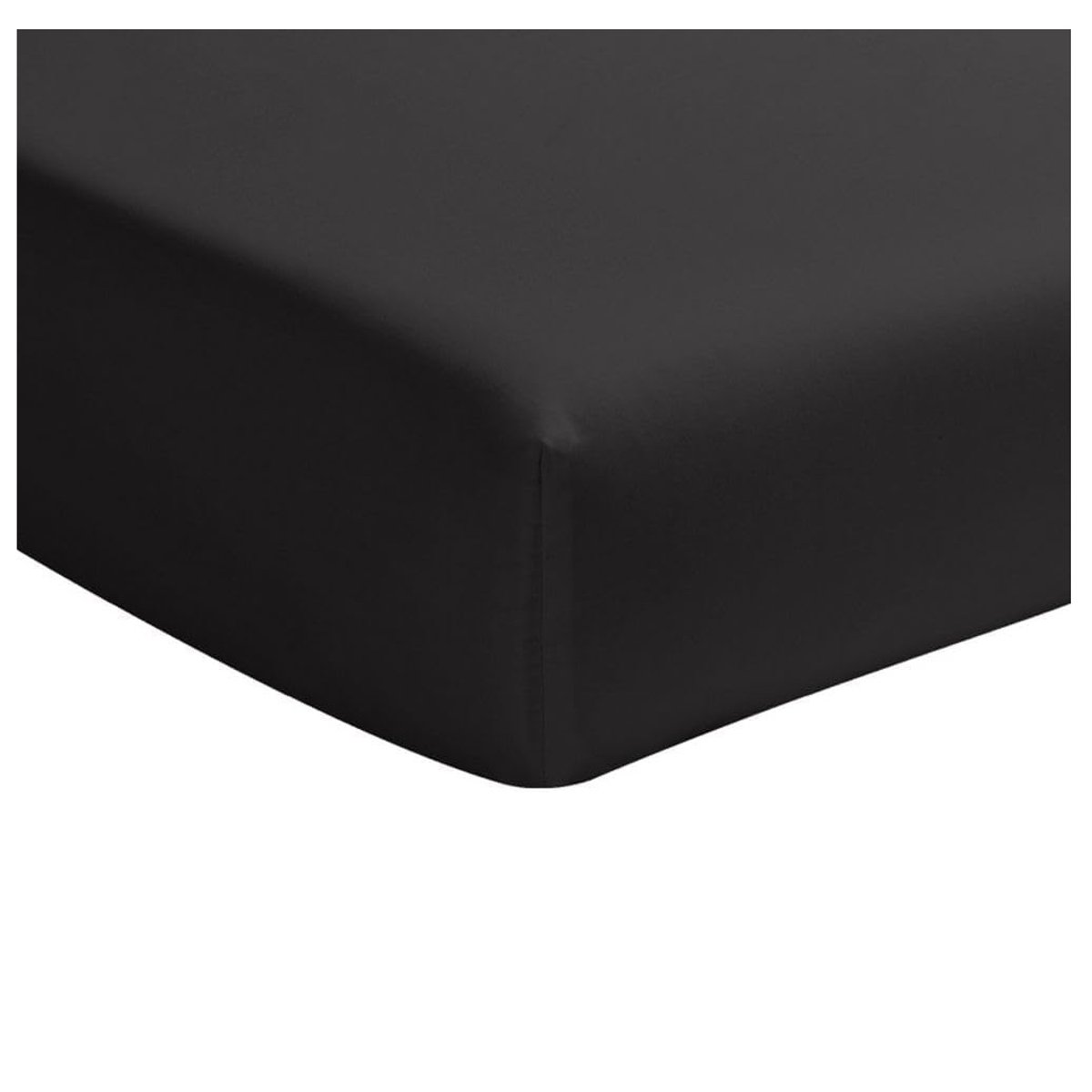 Drap housse en percale de coton lavé noir, EDEN