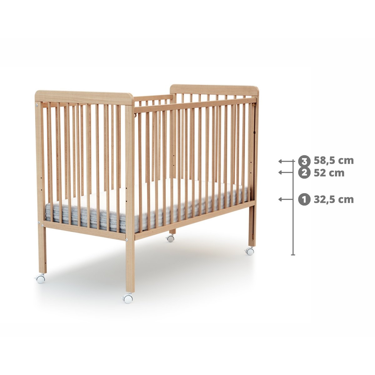 Lit bébé coulissant en bois LIVO hêtre verni, AT4