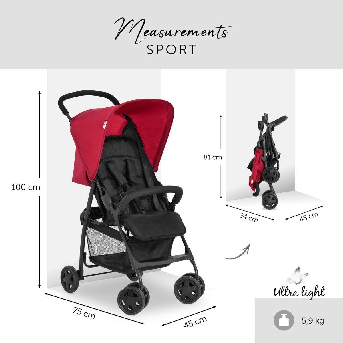 Poussette canne Sport rouge, HAUCK