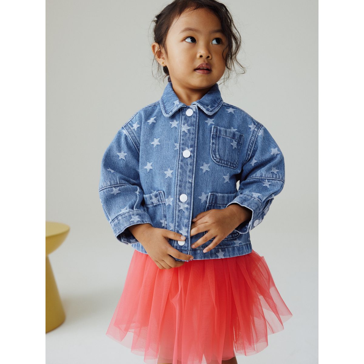 Veste en jean avec étoile jacquard délavage foncé, NEXT
