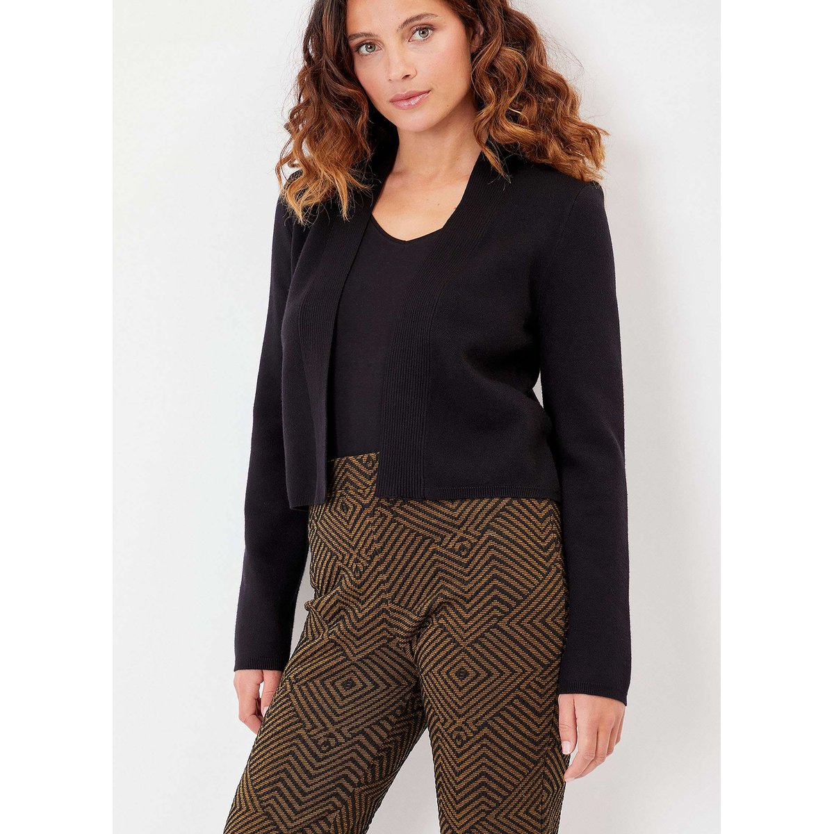 Gilet court maille unie SAGAR noir sagar, LA FIANCÉE
