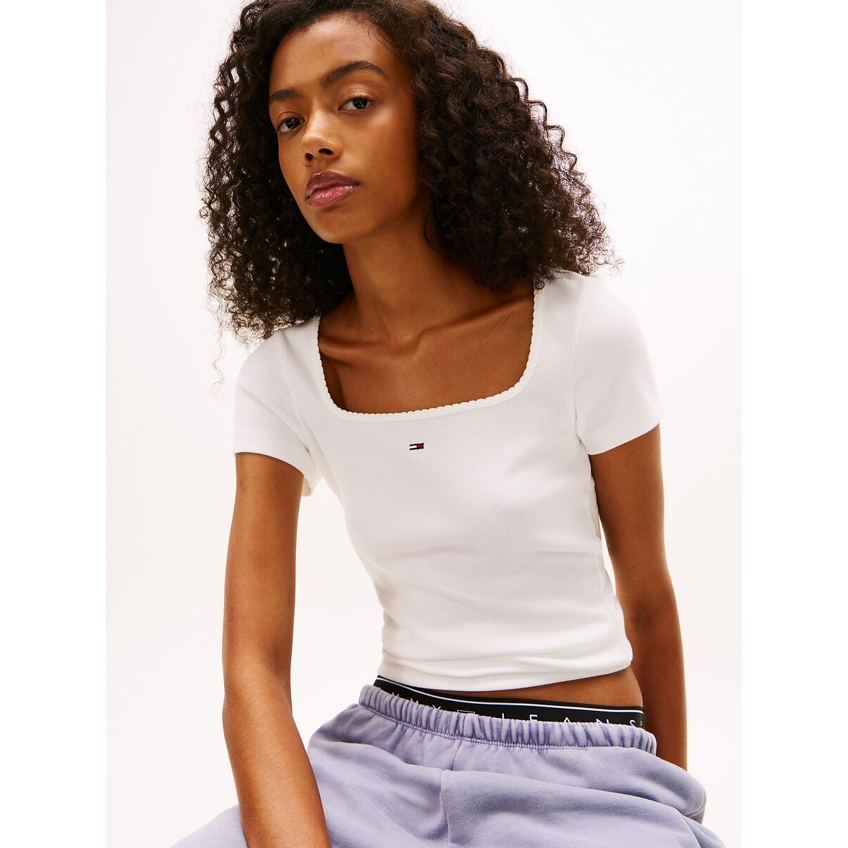 T-shirt col rond, à manches courtes ecru, TOMMY JEANS