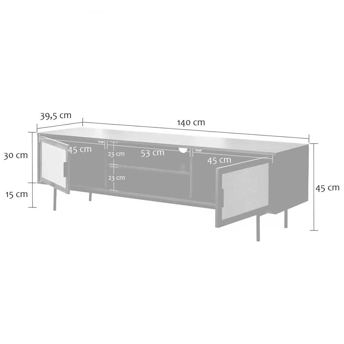 Meuble TV décor noyer avec façades en tissu  L140 cm JETSON bois foncé, CALICOSY
