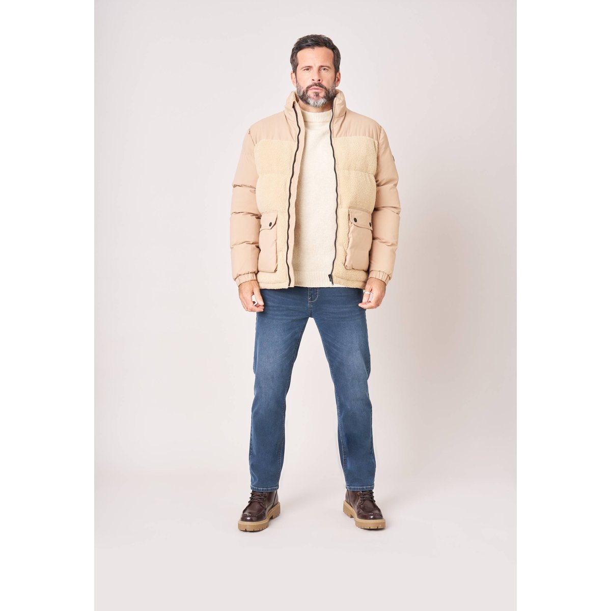 Doudoune regular homme bi-matière sherpa CAMBRI beige, DEELUXE