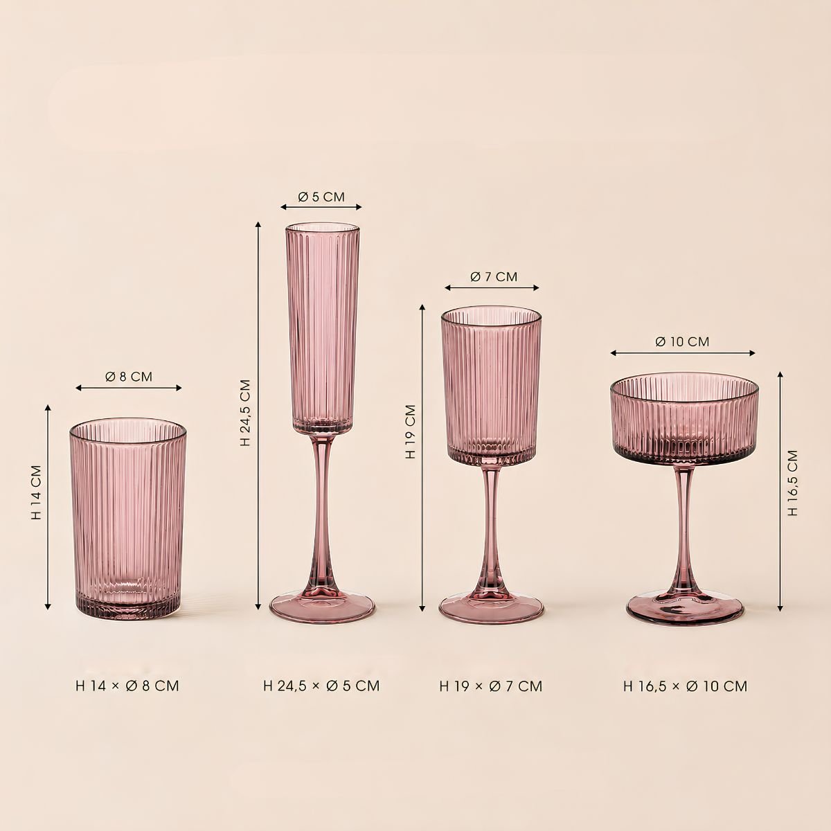 Verre de champagne GRIGIO rose, MICA DECORATIONS