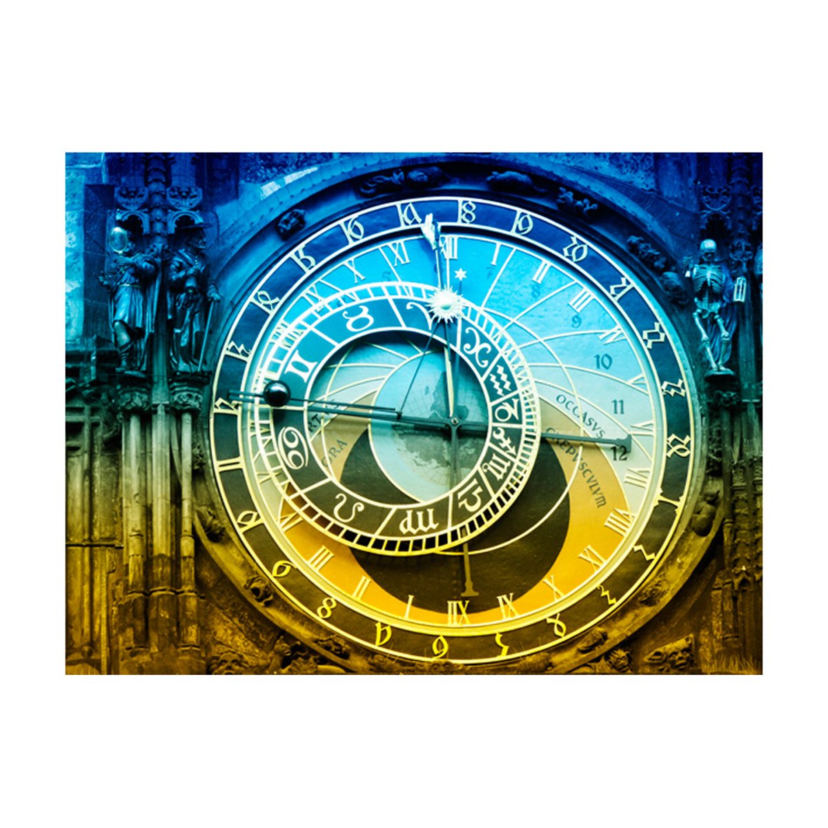 Papier peint intissé panoramique Ville et Architecture Horloge astronomique de Prague bleu, EDEN