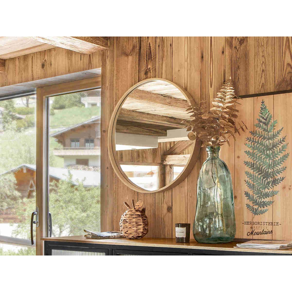 Miroir rond effet bois 68cm LETIZIA marron, ATMOSPHERA