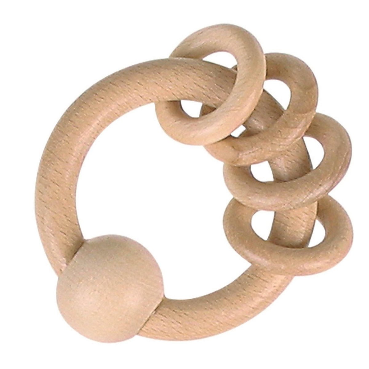 Hochet en bois avec 4 anneaux beige, GOKI