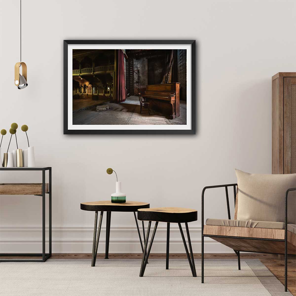 Affiche show interrompu - affiche + cadre en bois - noir, HEXOA
